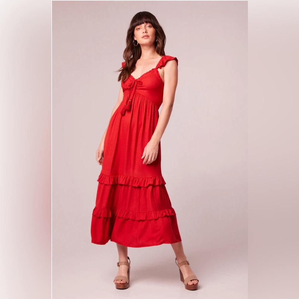 NWT Band Of The Free Clarisse Red Tiered Midi Dress